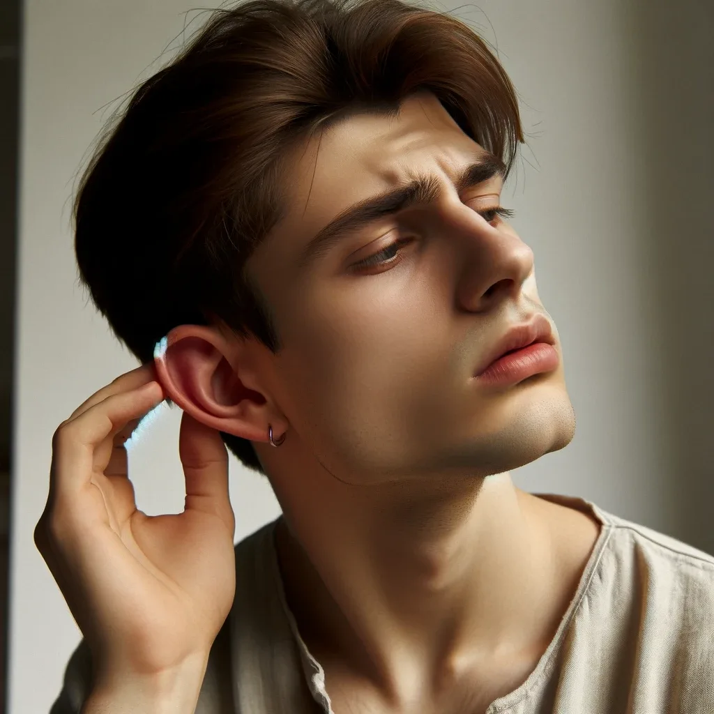 בן אדם סובל מנוזלים באוזניים