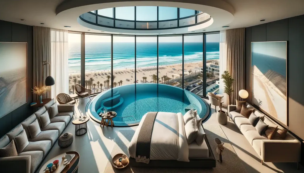 חדר מדהים במלון יוקרה בתל אביב עם נוף לים.